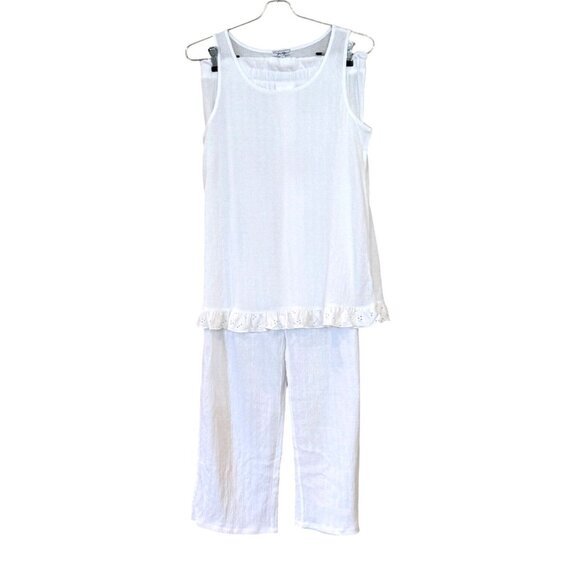 You Say Women's Ruffled Tank & Pant Pajama Set White Size M NWT - Picture 2 of 4